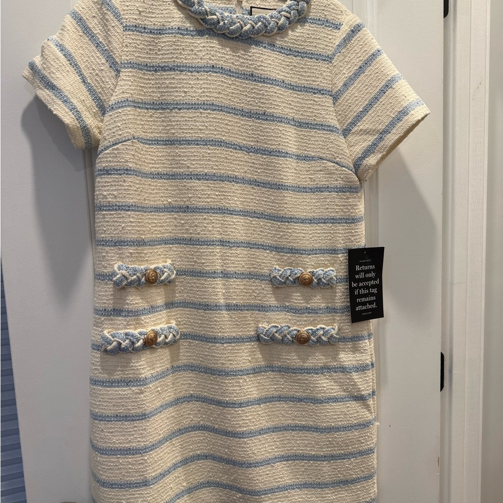 Tuckernuck Cream and Blue Textured Dress